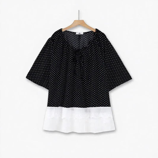 Polka Dot Tie-Neck Ruffle-Hem Tunic Top - image 0