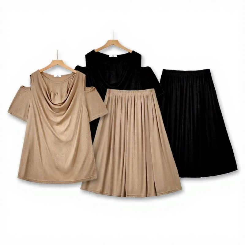 Draped Cold-Shoulder Midi Two-Piece Skirt Set - image 1