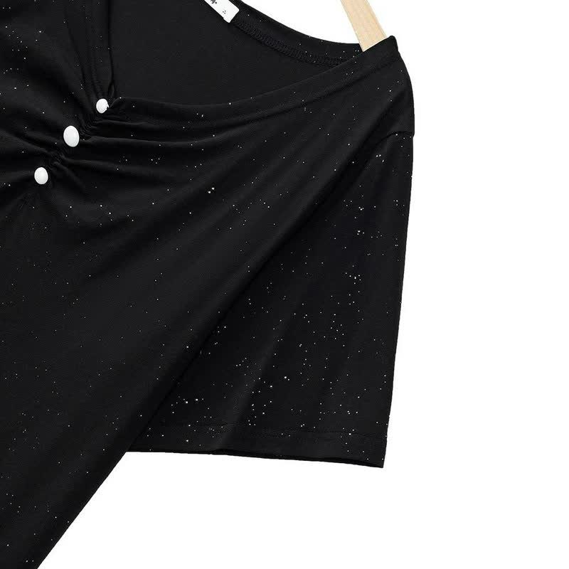 Speckled Cotton Button Detail Relaxed Top - image 2