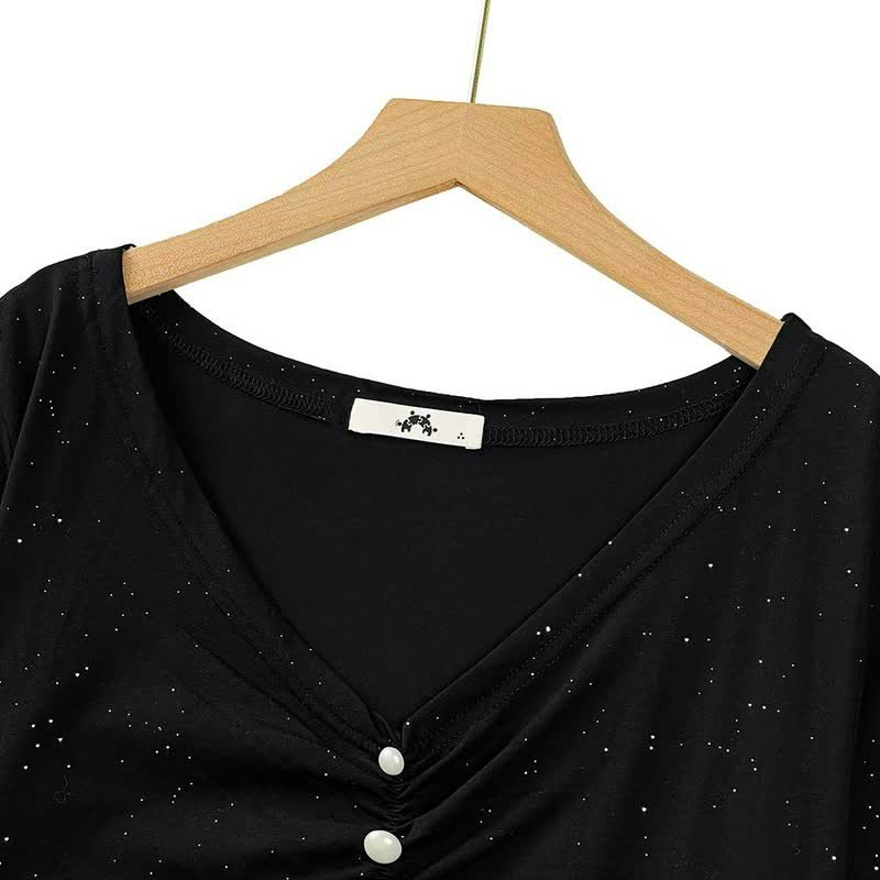 Speckled Cotton Button Detail Relaxed Top - image 6