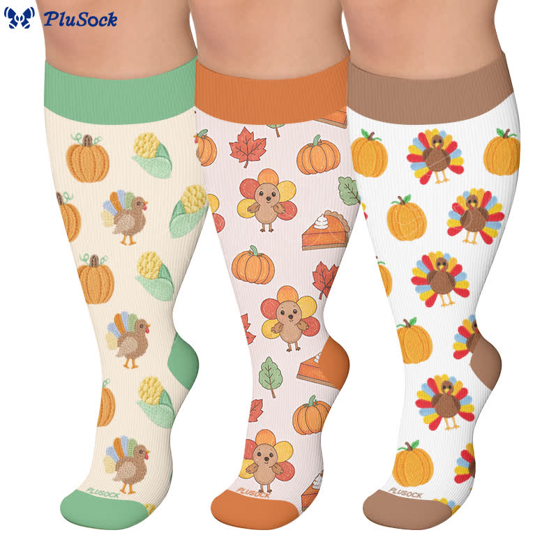 Plus Size Thanksgiving Print Compression Socks - image 0