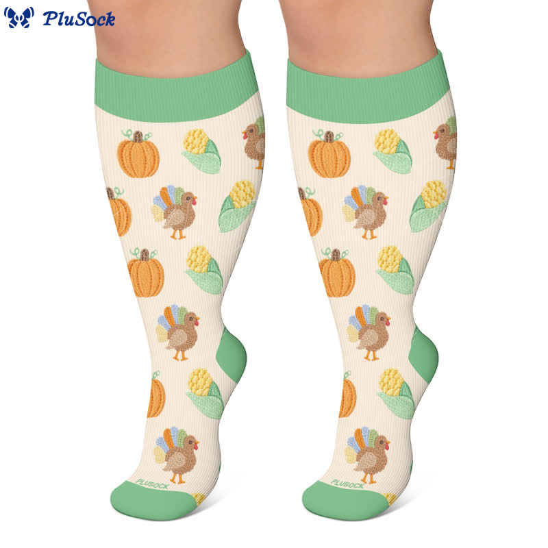Plus Size Thanksgiving Print Compression Socks - image 6