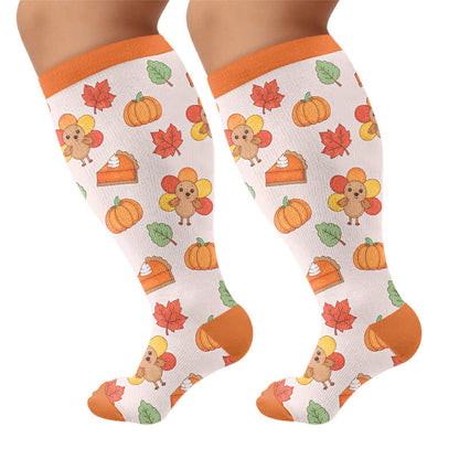 Plus Size Thanksgiving Print Compression Socks - Orange - 4XL - image 9