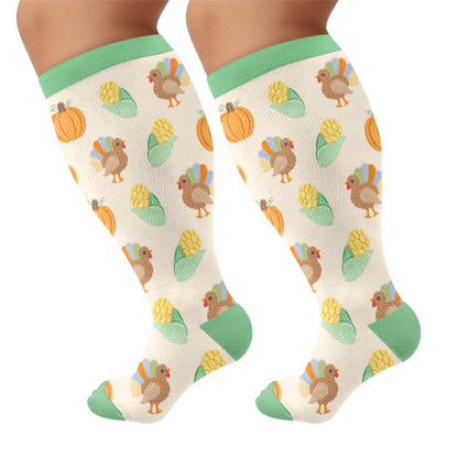 Plus Size Thanksgiving Print Compression Socks - Green - 4XL - image 5