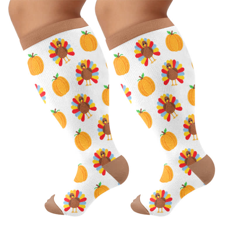 Plus Size Thanksgiving Print Compression Socks - Brown - 4XL - image 7