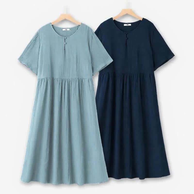 Breezy Button Neck Midi Dress - image 0