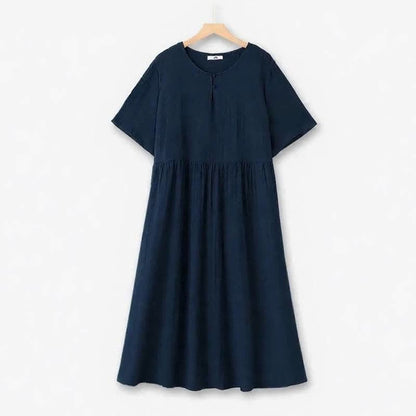 Breezy Button Neck Midi Dress - Dark Blue - 6XL - image 1