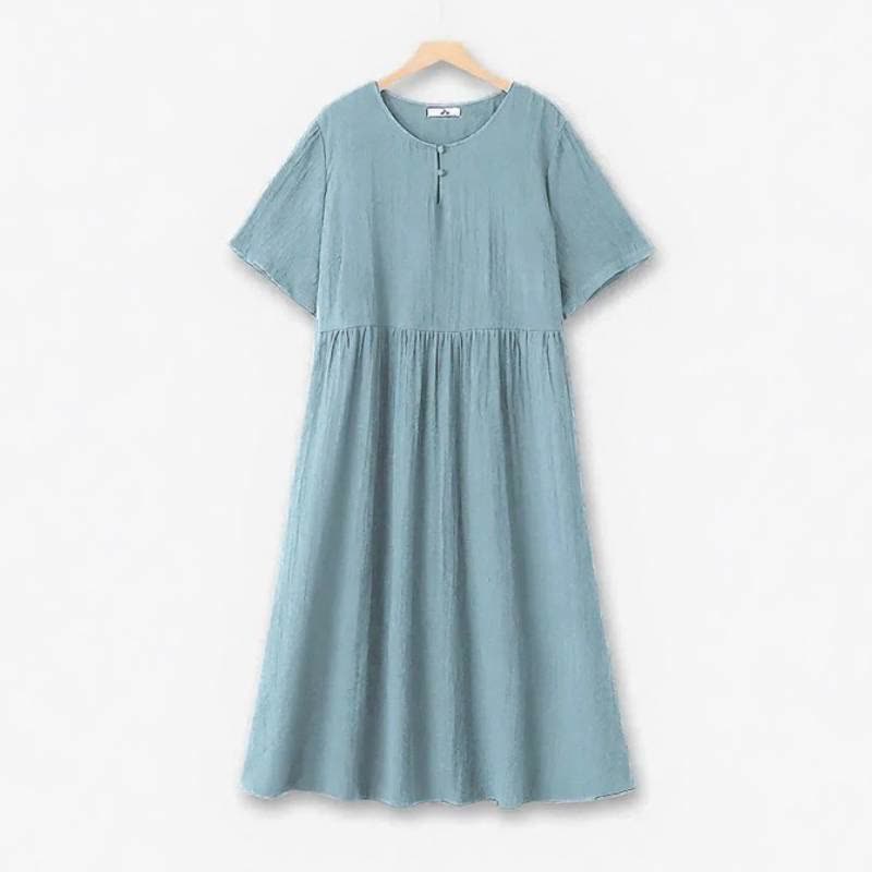 Breezy Button Neck Midi Dress - Blue - 6XL - image 2