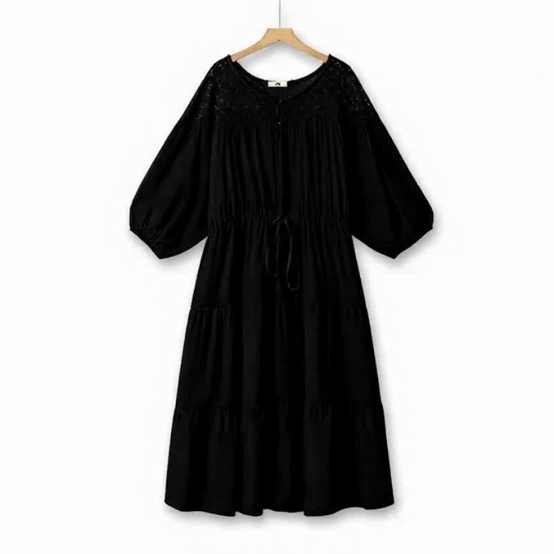 Boho Drawstring Tiered Vacation Maxi Dress - Black - 6XL - image 1