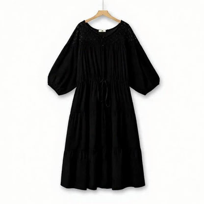 Boho Drawstring Tiered Vacation Maxi Dress - Black - 6XL - image 1