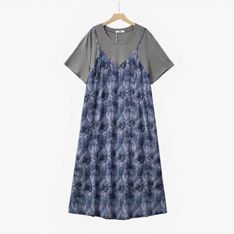 Marble Layered Casual Maxi Dress - Blue - 6XL - image 0