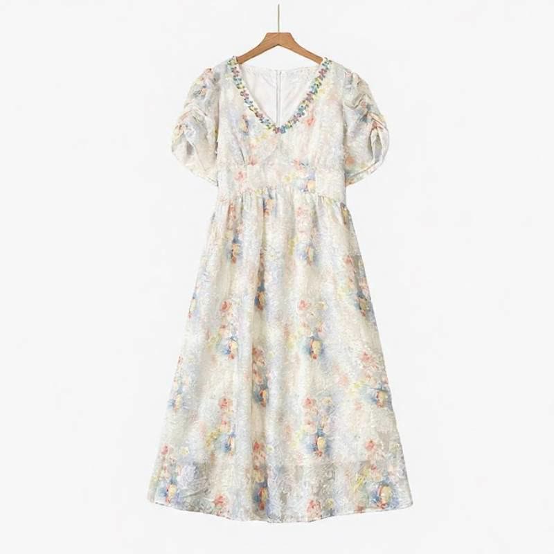 Romantic Floral Jacquard Maxi Dress - White - 6XL - image 0