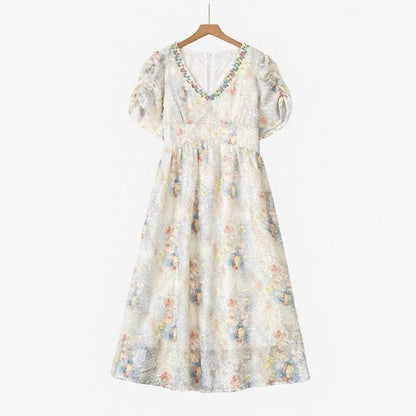 Romantic Floral Jacquard Maxi Dress - White - 6XL - image 0