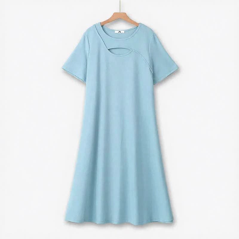 Relaxed Keyhole Midi Dress - Blue - 7XL - image 2