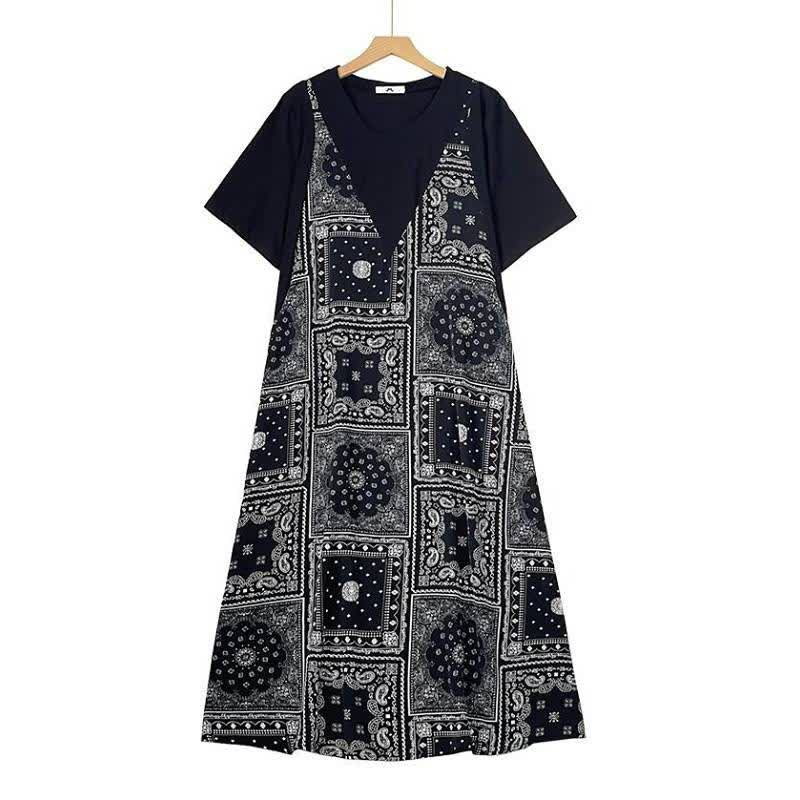 Bandana Print Layered Maxi Dress - Black - 6XL - image 0