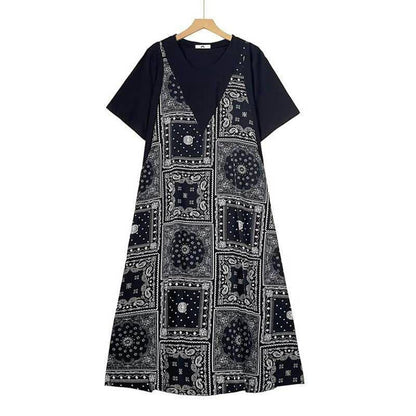 Bandana Print Layered Maxi Dress - Black - 6XL - image 0