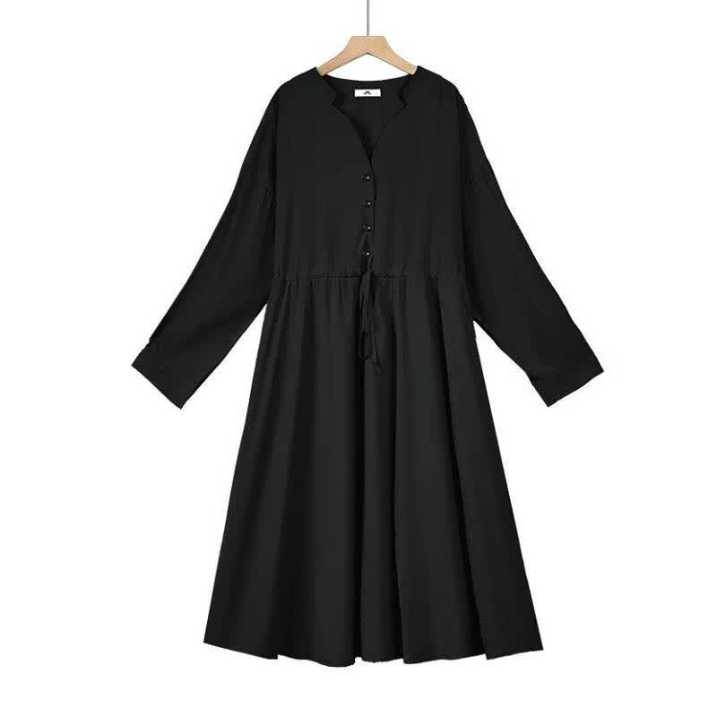 Relaxed Drawstring Midi Dress - Black - 6XL - image 1