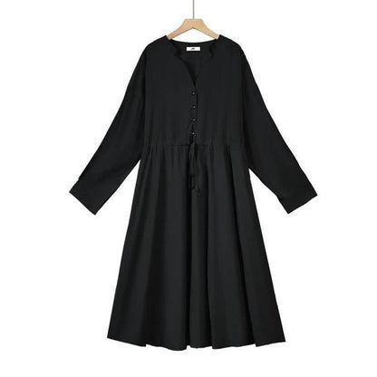 Relaxed Drawstring Midi Dress - Black - 6XL - image 1