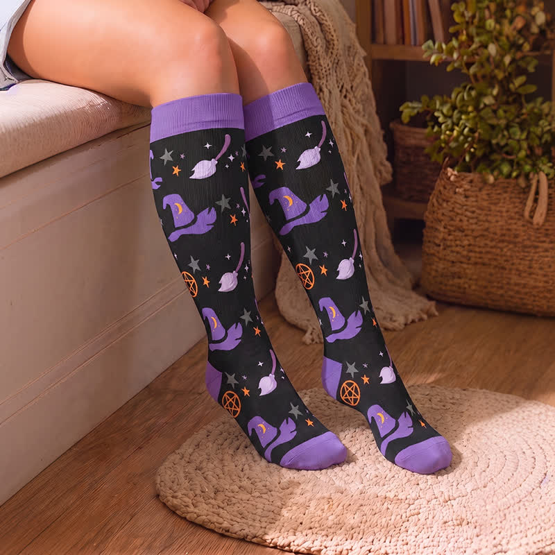 Plus Size Ghost Motifs Witch Hat Compression Socks - image 3