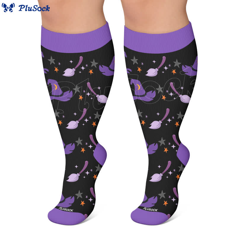 Plus Size Ghost Motifs Witch Hat Compression Socks - image 6