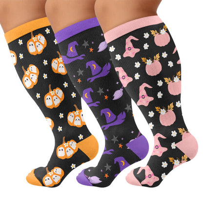 Plus Size Ghost Motifs Witch Hat Compression Socks - image 4