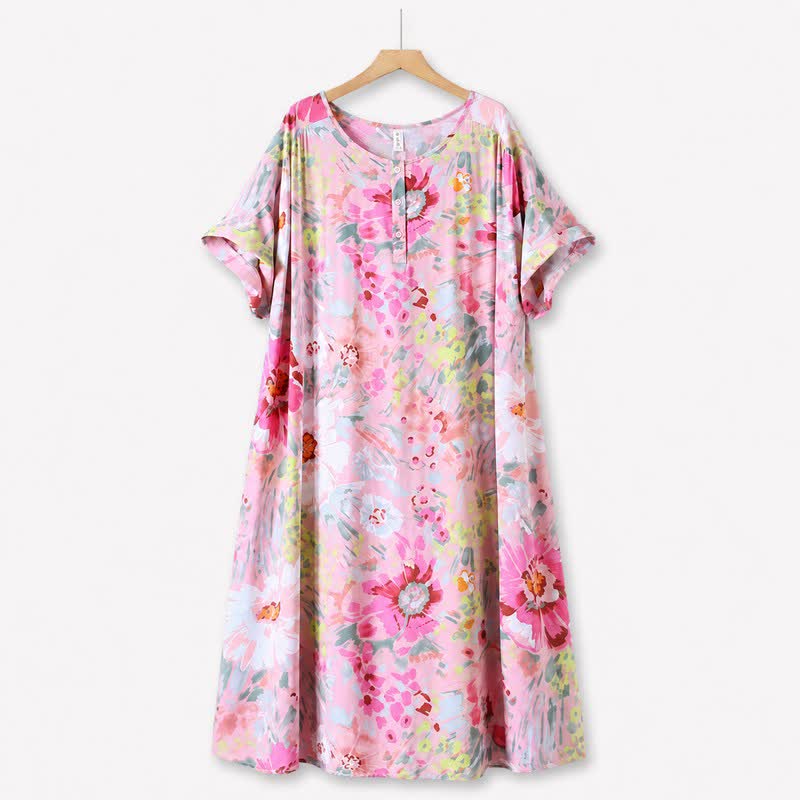 Pink Floral Viscose Midi Dress - image 0