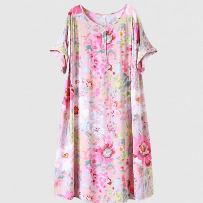 Pink Floral Viscose Midi Dress - Pink - 5XL - image 3