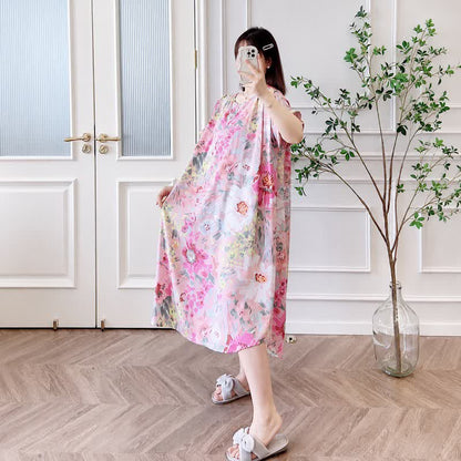 Pink Floral Viscose Midi Dress - image 1