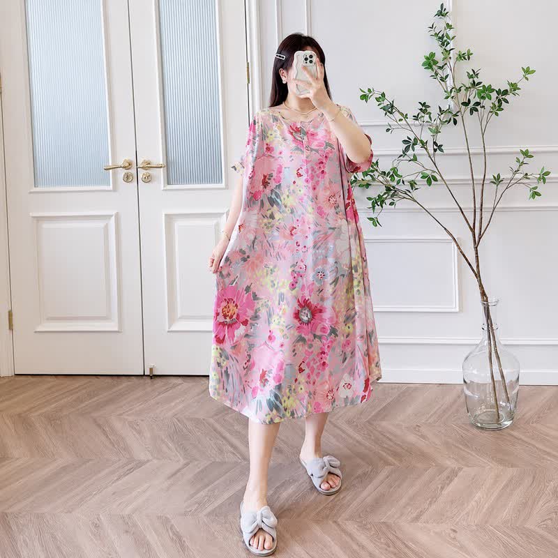 Pink Floral Viscose Midi Dress - image 2