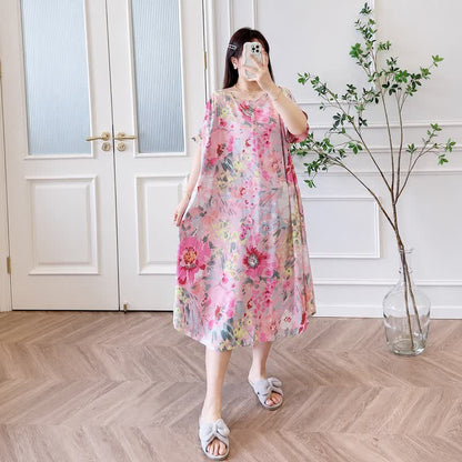 Pink Floral Viscose Midi Dress - image 2