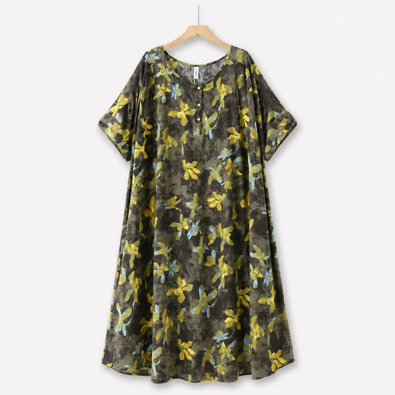 Vintage Floral Viscose Midi Dress - image 0