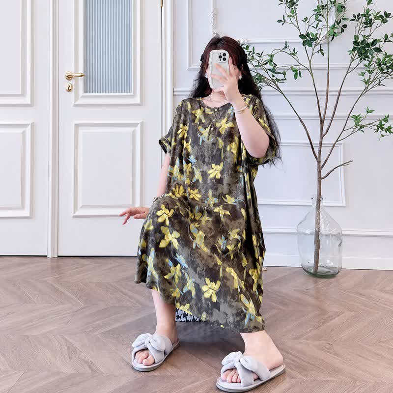 Vintage Floral Viscose Midi Dress - image 1