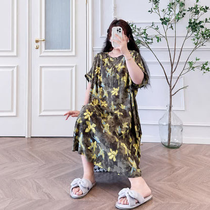 Vintage Floral Viscose Midi Dress - image 1