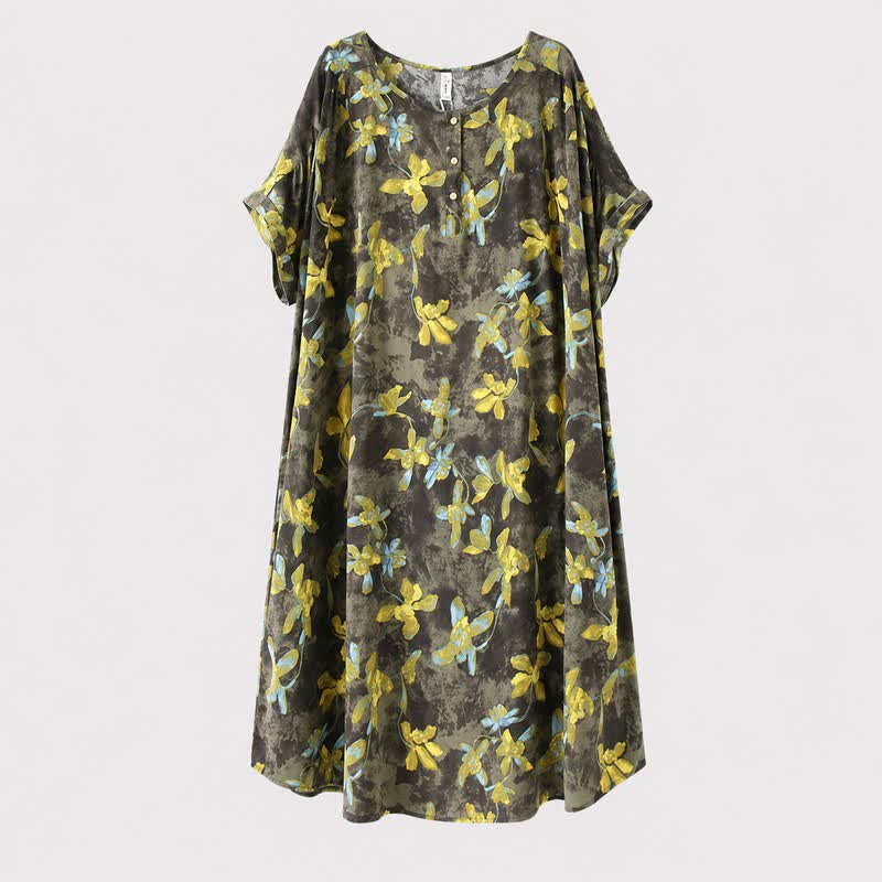 Vintage Floral Viscose Midi Dress - Green - 5XL - image 2