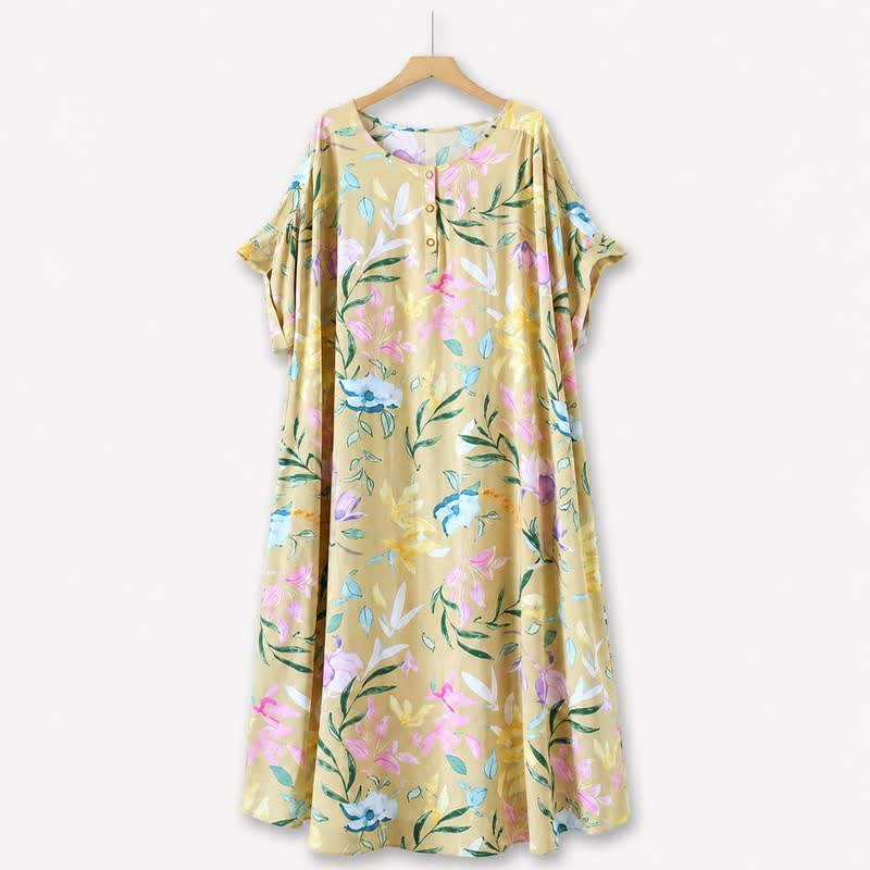 Pastel Floral Viscose Maxi Dress - Yellow - 5XL - image 0