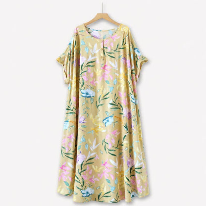 Pastel Floral Viscose Maxi Dress - Yellow - 5XL - image 0