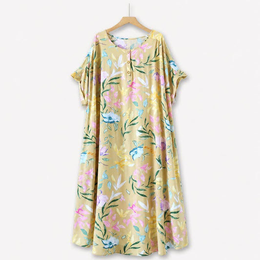 Pastel Floral Viscose Maxi Dress - Yellow - 5XL - image 0