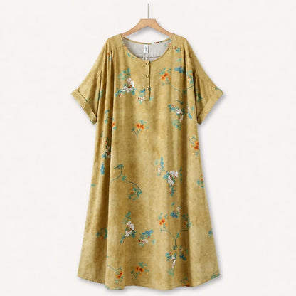 Vintage Floral Button-Front Midi Dress - Yellow - 5XL - image 0