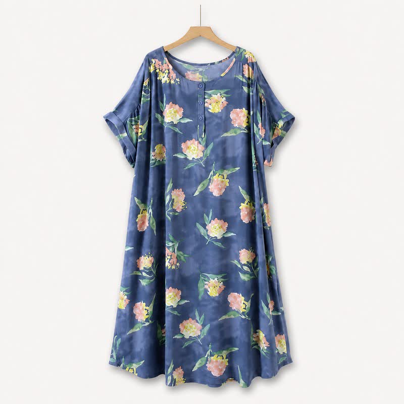 Relaxed Floral Lounge Midi Dress - Blue - 5XL - image 0