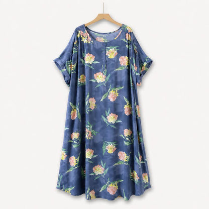 Relaxed Floral Lounge Midi Dress - Blue - 5XL - image 0