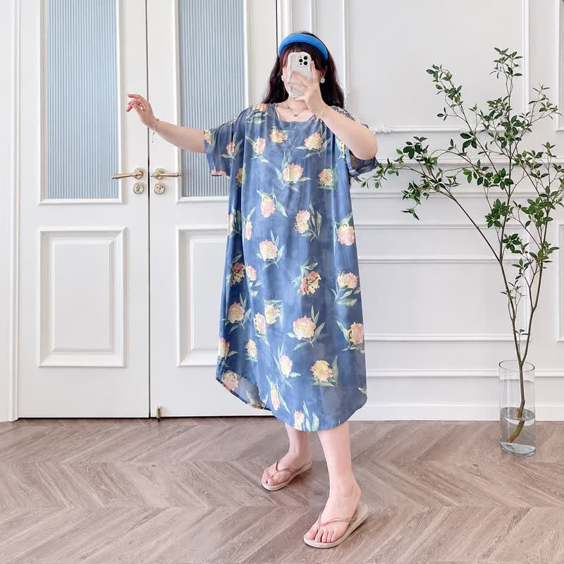 Relaxed Floral Lounge Midi Dress - image 1