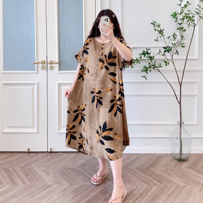 Leaf Print Relaxed Midi Dress - image 1