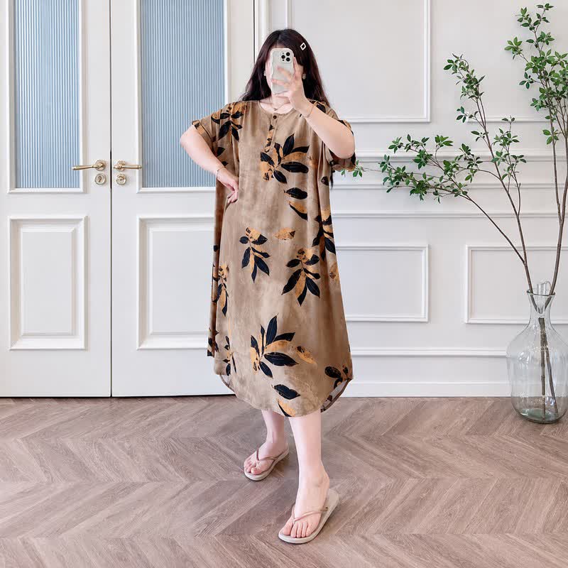 Leaf Print Relaxed Midi Dress - image 2