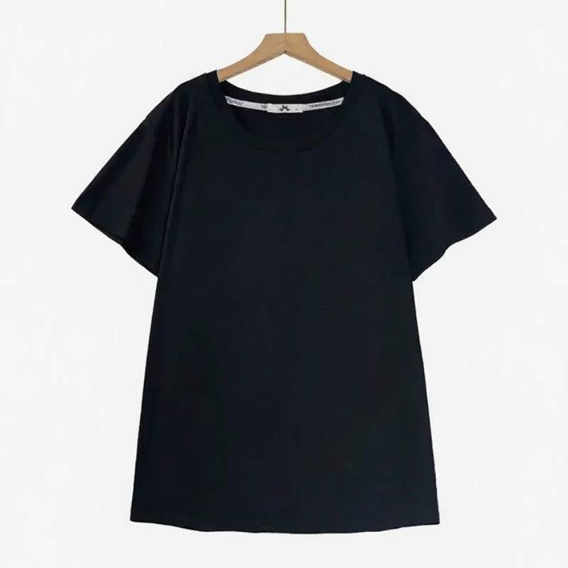Cotton Stretch Crew Neck Essential Top - Black - 6XL - image 1
