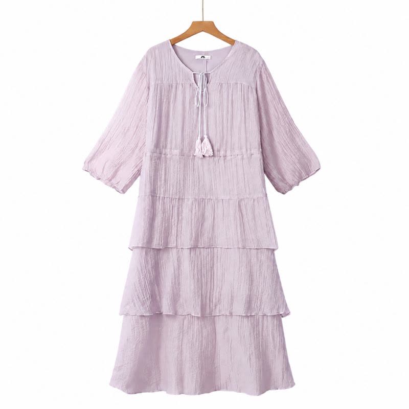 Crinkle Tiered Tassel Tie Midi Dress - Purple - 6XL - image 0