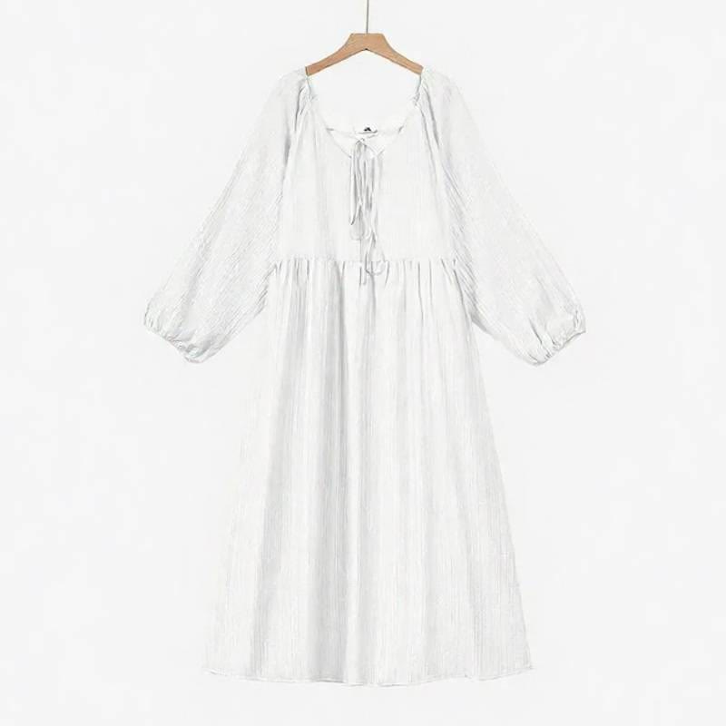 Breezy Tencel Tie Neck Maxi Dress - White - 6XL - image 1