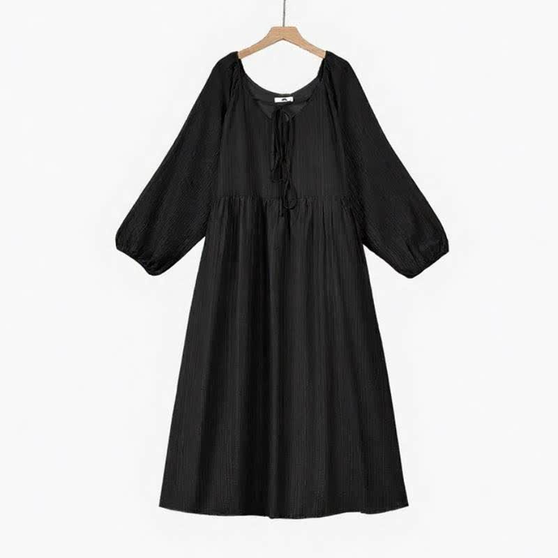 Breezy Tencel Tie Neck Maxi Dress - Black - 6XL - image 2