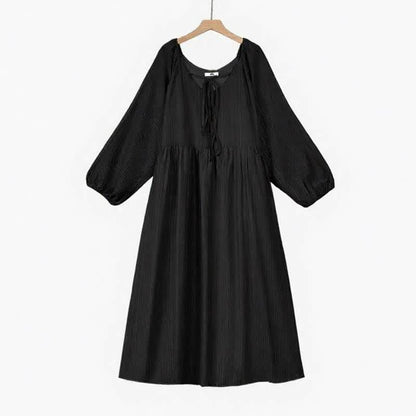 Breezy Tencel Tie Neck Maxi Dress - Black - 6XL - image 2