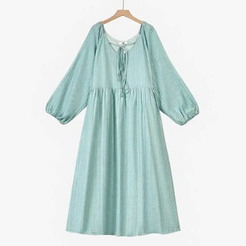 Breezy Tencel Tie Neck Maxi Dress - Green - 6XL - image 3
