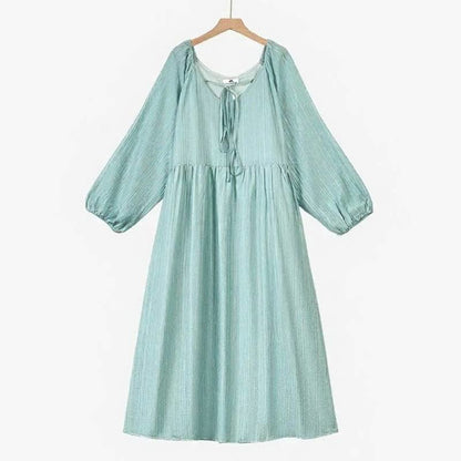 Breezy Tencel Tie Neck Maxi Dress - Green - 6XL - image 3